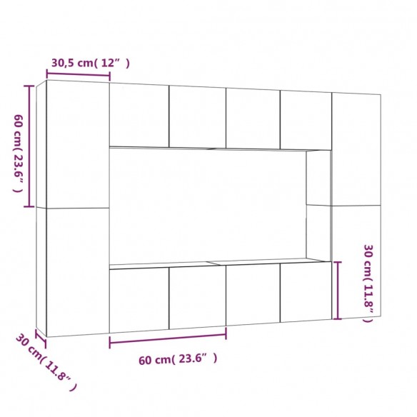 Ensemble de meubles TV 8 pcs Chêne fumé Bois d'ingénierie