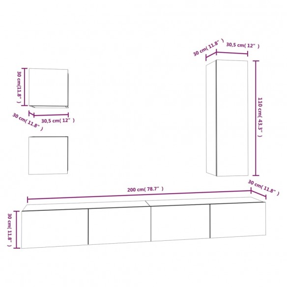 Ensemble de meubles TV 5 pcs Chêne sonoma Bois d'ingénierie