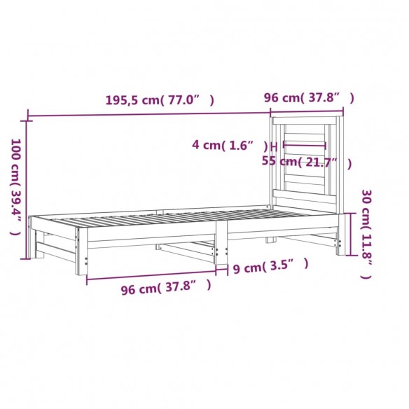 Lit coulissant Gris 2x(90x190) cm Bois de pin massif