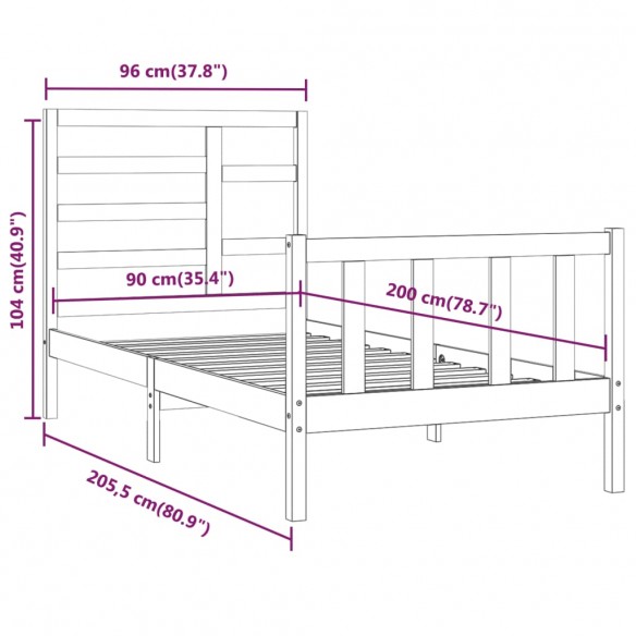 Cadre de lit Bois de pin solide 90x200 cm