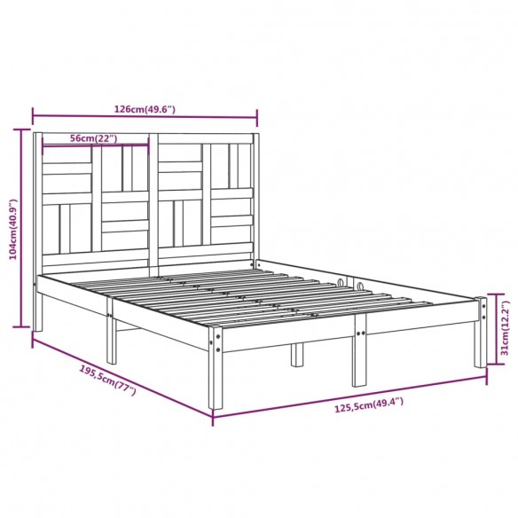 Cadre de lit Marron miel Bois massif 120x190 cm Petit Double