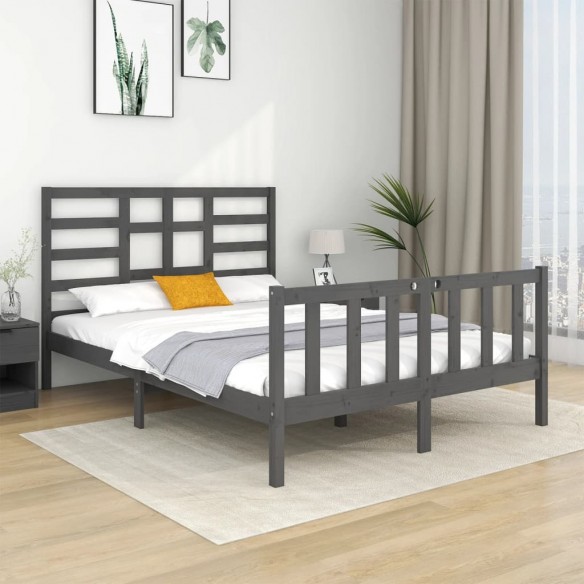 Cadre de lit Gris Bois massif 135x190 cm Double