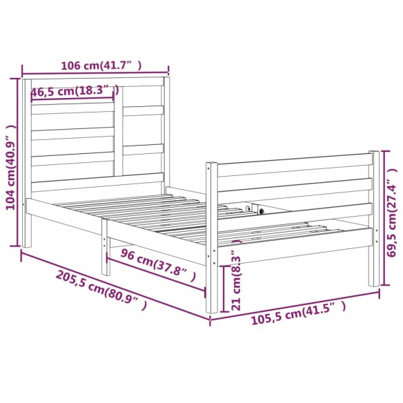 Cadre de lit Marron miel Bois massif 100x200 cm