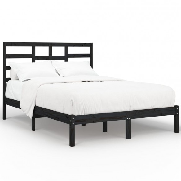 Cadre de lit Noir Bois massif 120x190 cm Petit Double