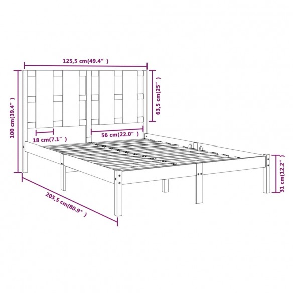 Cadre de lit Blanc Bois de pin massif 120x200 cm