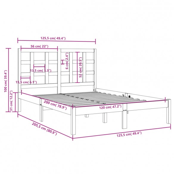 Cadre de lit Blanc Bois massif 120x200 cm