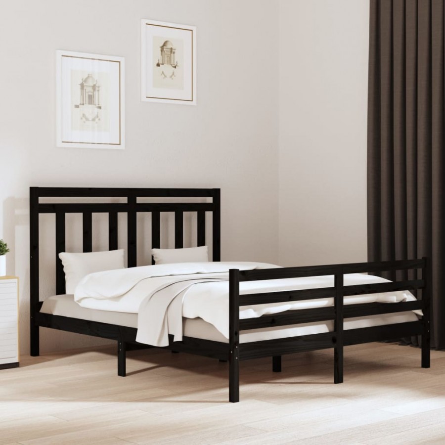 Cadre de lit Noir Bois massif 160x200 cm