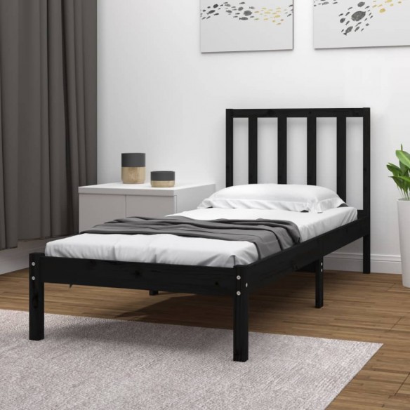 Cadre de lit Noir Bois de pin massif 75x190 cm Petit simple