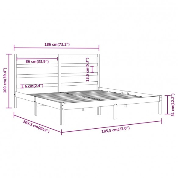 Cadre de lit Noir Bois massif 180x200 cm Super King