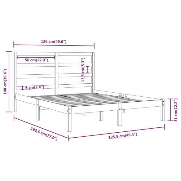 Cadre de lit Marron miel Bois massif 120x190 cm Petit Double