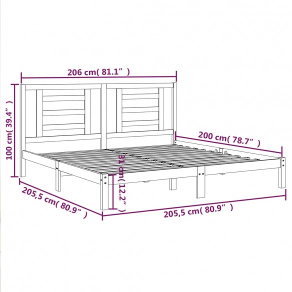 Cadre de lit Gris Bois de pin massif 200x200 cm