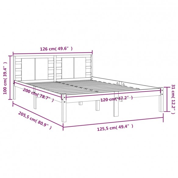 Cadre de lit Blanc Bois de pin massif 120x200 cm