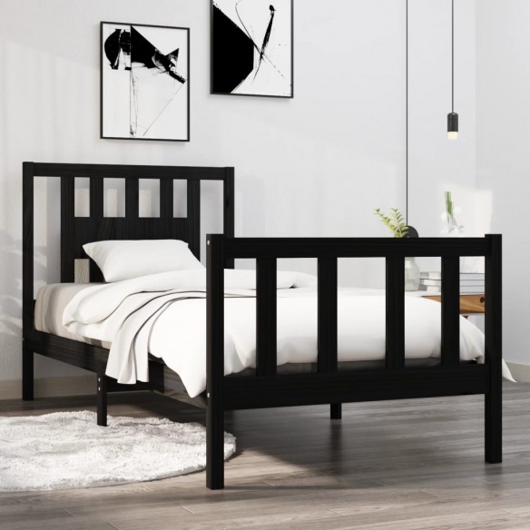 Cadre de lit Noir Bois massif 90x190 cm Simple