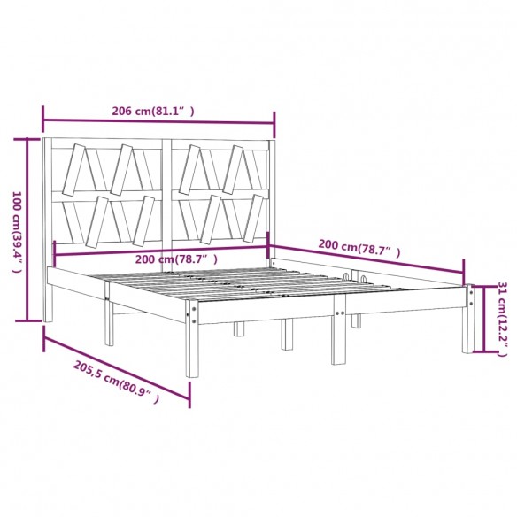 Cadre de lit Gris Bois de pin massif 200x200 cm