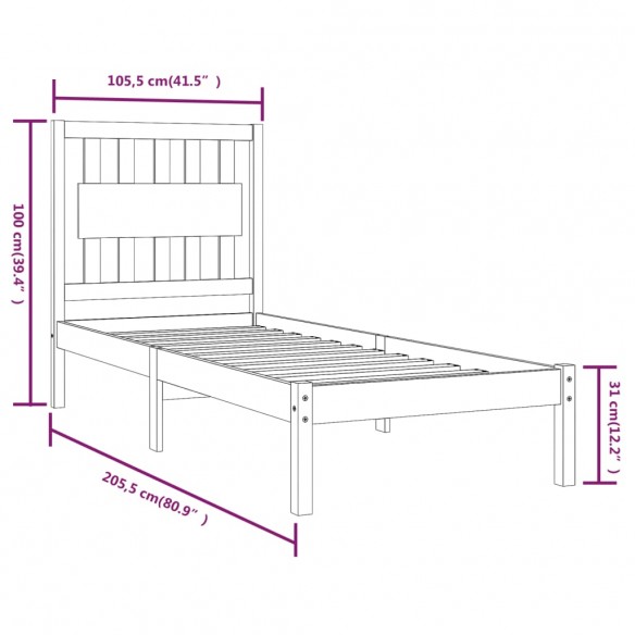 Cadre de lit Bois de pin massif 100x200 cm