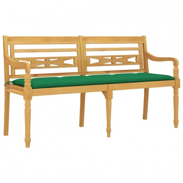 Banc Batavia avec coussin vert 150 cm Bois de teck massif