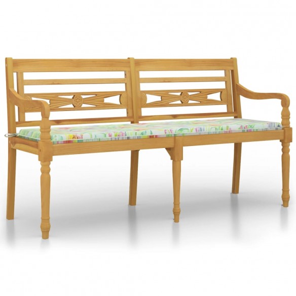 Banc Batavia coussin à motif de feuilles 150cm Bois teck massif