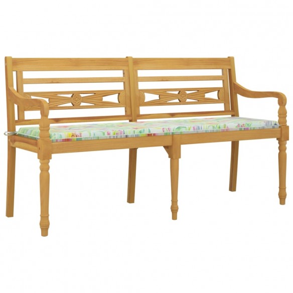 Banc Batavia coussin à motif de feuilles 150cm Bois teck massif