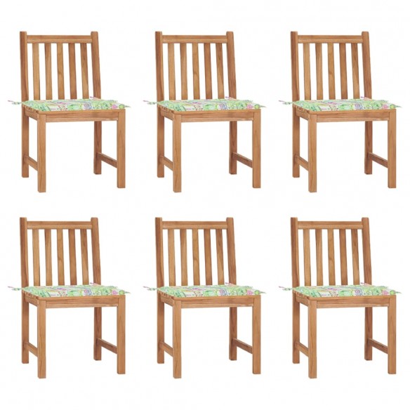 Chaises de jardin 6 pcs avec coussins Bois de teck massif