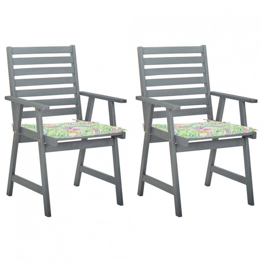 Chaises à dîner d'extérieur 2 pcs avec coussins Acacia massif