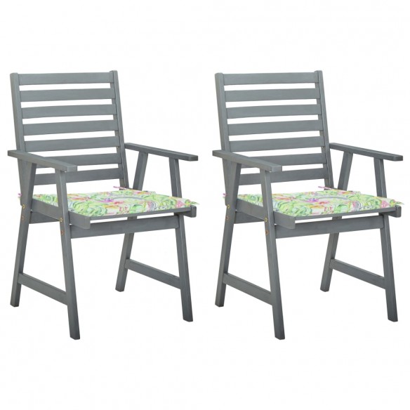 Chaises à dîner d'extérieur 2 pcs avec coussins Acacia massif