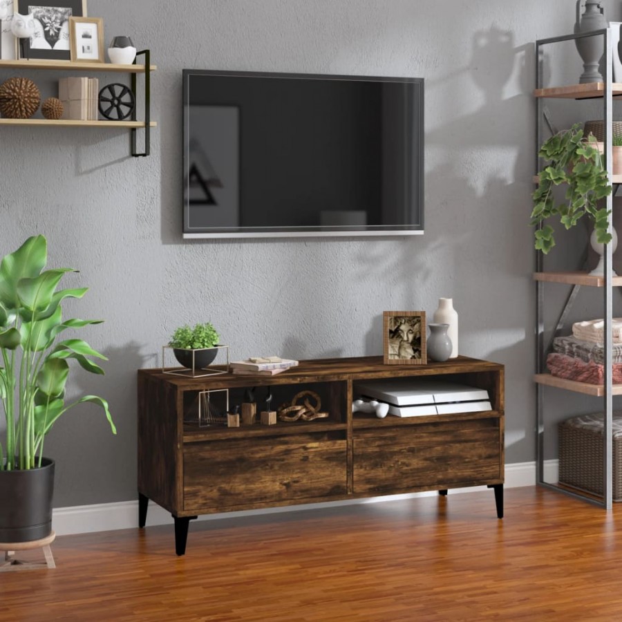 Meuble TV chêne fumé 100x34,5x44,5 cm bois d'ingénierie