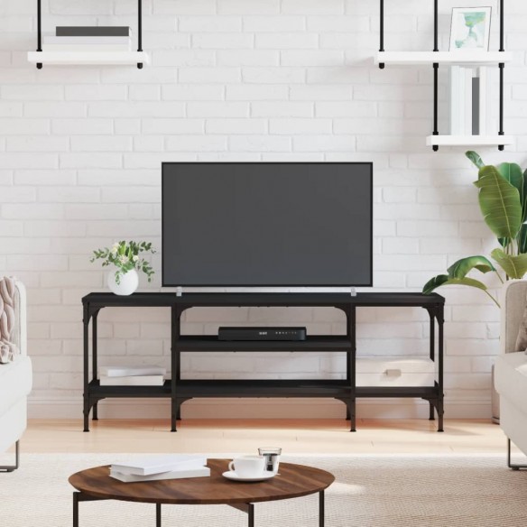 Meuble TV noir 121x35x45 cm bois d'ingénierie et fer