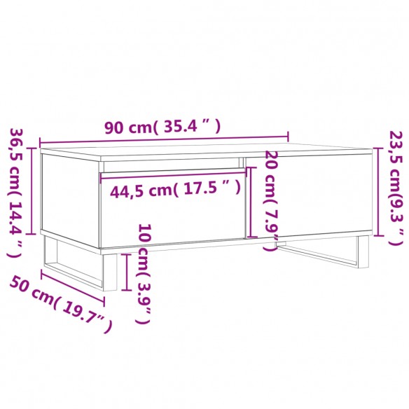 Table basse Sonoma gris 90x50x36,5 cm Bois d'ingénierie