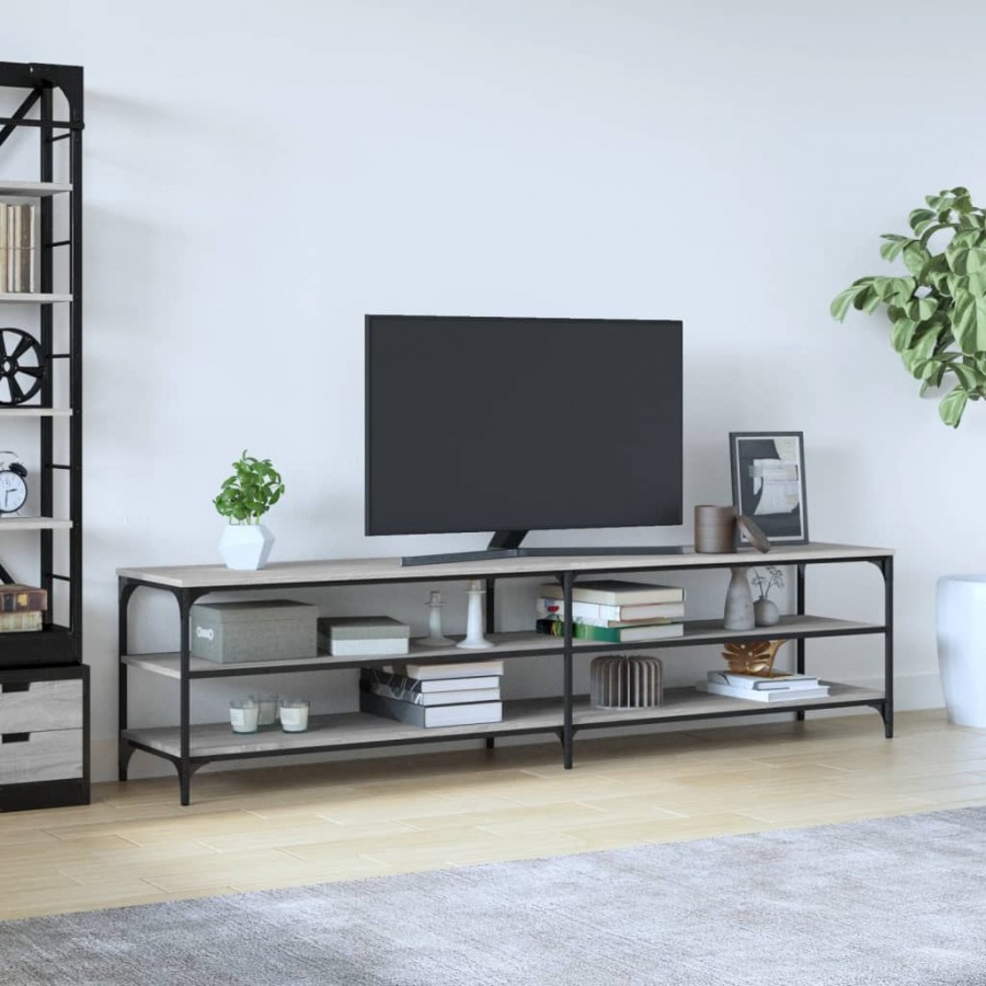 Meuble TV sonoma gris 200x30x50 cm bois d'ingénierie et métal