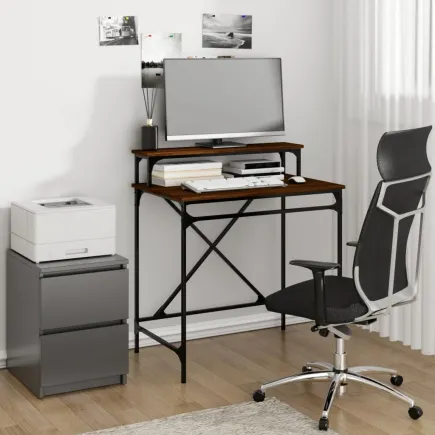 Bureau chêne marron 80x50x90 cm bois d'ingénierie et fer