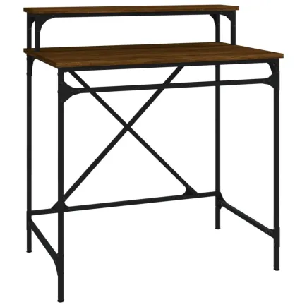 Bureau chêne marron 80x50x90 cm bois d'ingénierie et fer 2