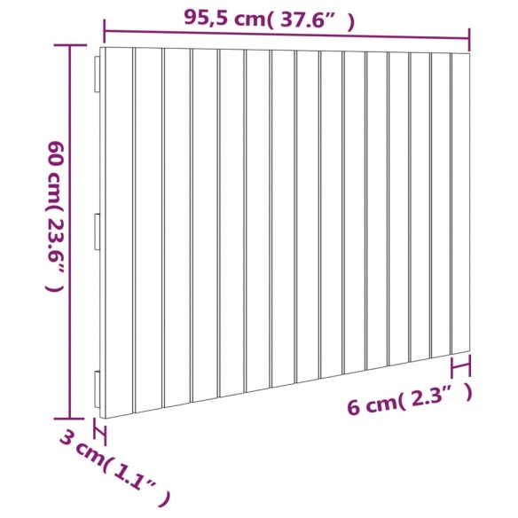 Tête de lit murale Noir 95,5x3x60 cm Bois massif de pin