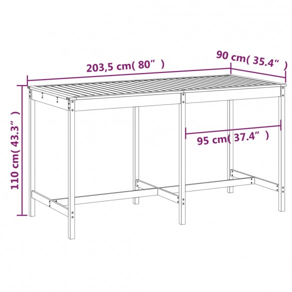 Table de jardin marron miel 203,5x90x110 cm bois massif de pin