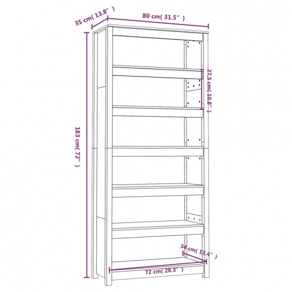 Bibliothèque Gris 80x35x183 cm Bois de pin massif