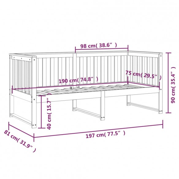 Lit de jour Gris 75x190 cm Bois de pin massif