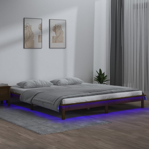 Cadre de lit à LED marron miel 120x200 cm bois massif