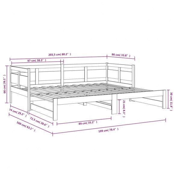 Lit coulissant Marron miel Bois de pin massif 2x(80x200) cm