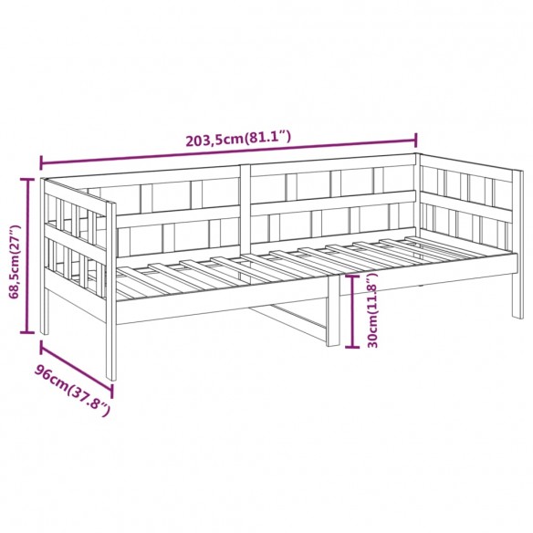 Lit de jour marron miel bois de pin massif 90x200 cm