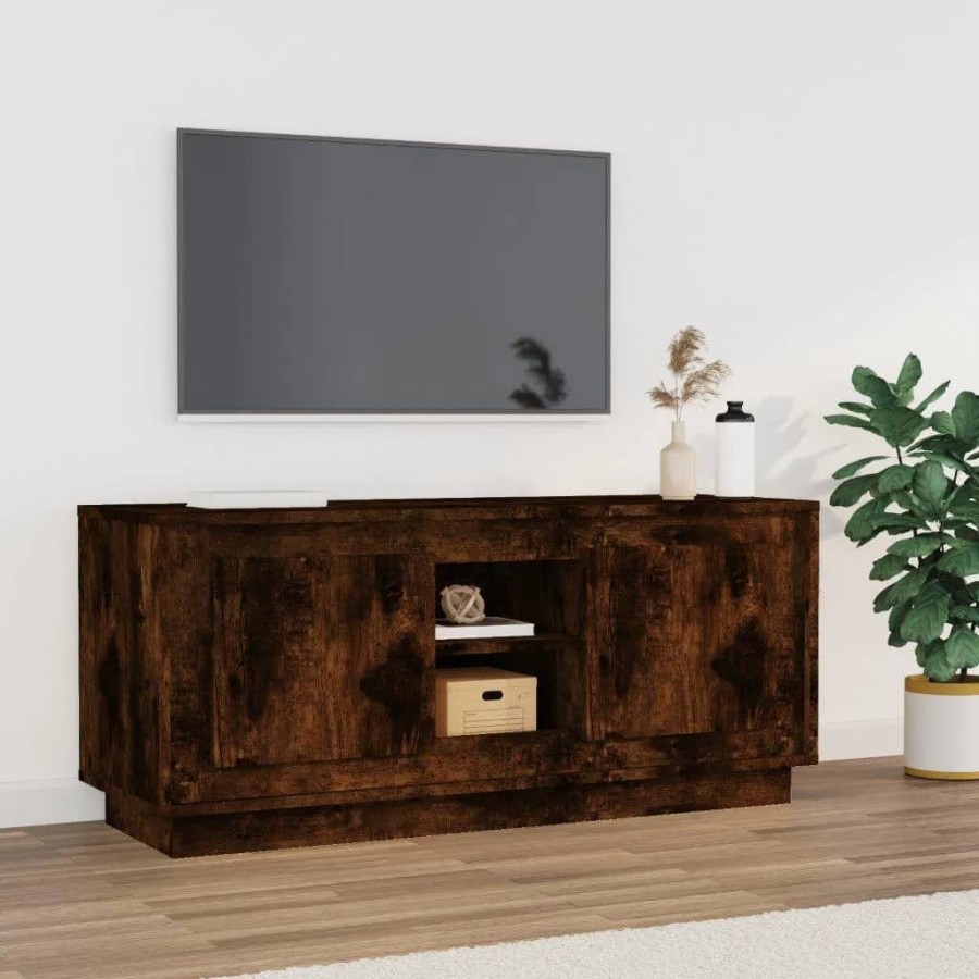 Meuble TV chêne fumé 102x35x45 cm bois d'ingénierie