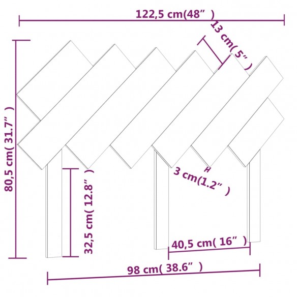 Tête de lit Marron miel 122,5x3x80,5 cm Bois massif de pin