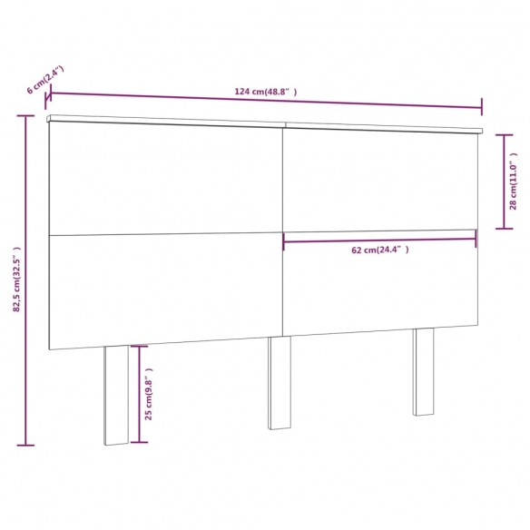 Tête de lit Gris 124x6x82,5 cm Bois massif de pin