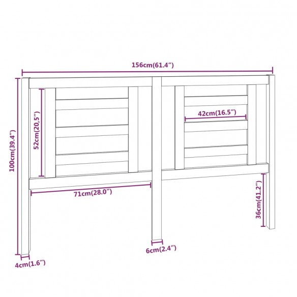 Tête de lit Marron miel 156x4x100 cm Bois de pin massif