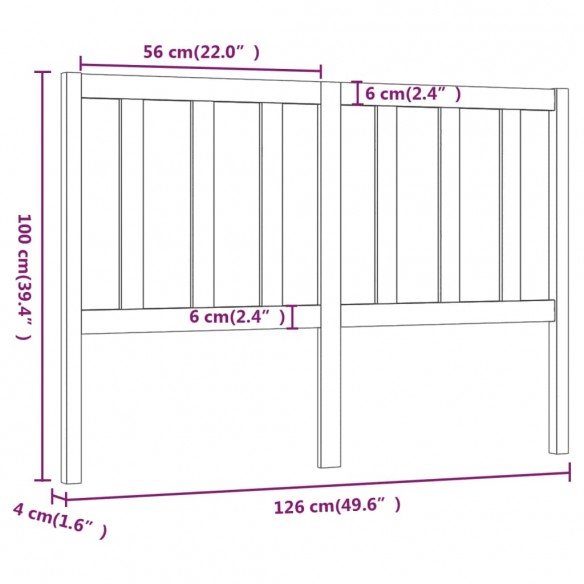 Tête de lit Gris 126x4x100 cm Bois massif de pin