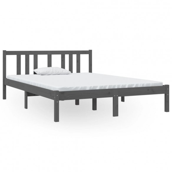 Cadre de lit Gris Bois massif 135x190 cm Double