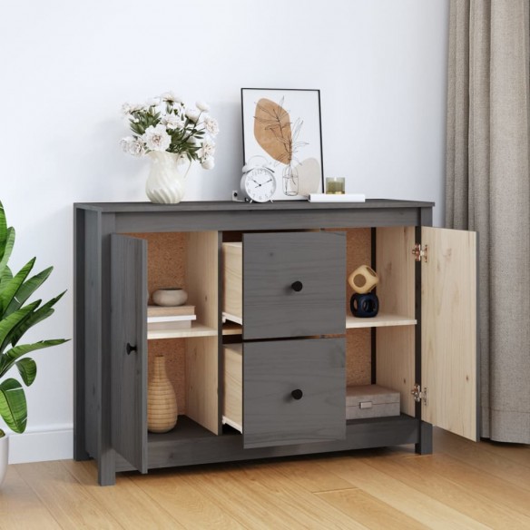 Buffet Gris 100x35x74 cm Bois massif de pin