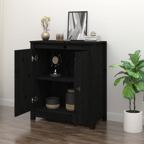 Buffet Noir 70x35x80 cm Bois massif de pin