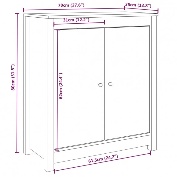 Buffet Noir 70x35x80 cm Bois massif de pin