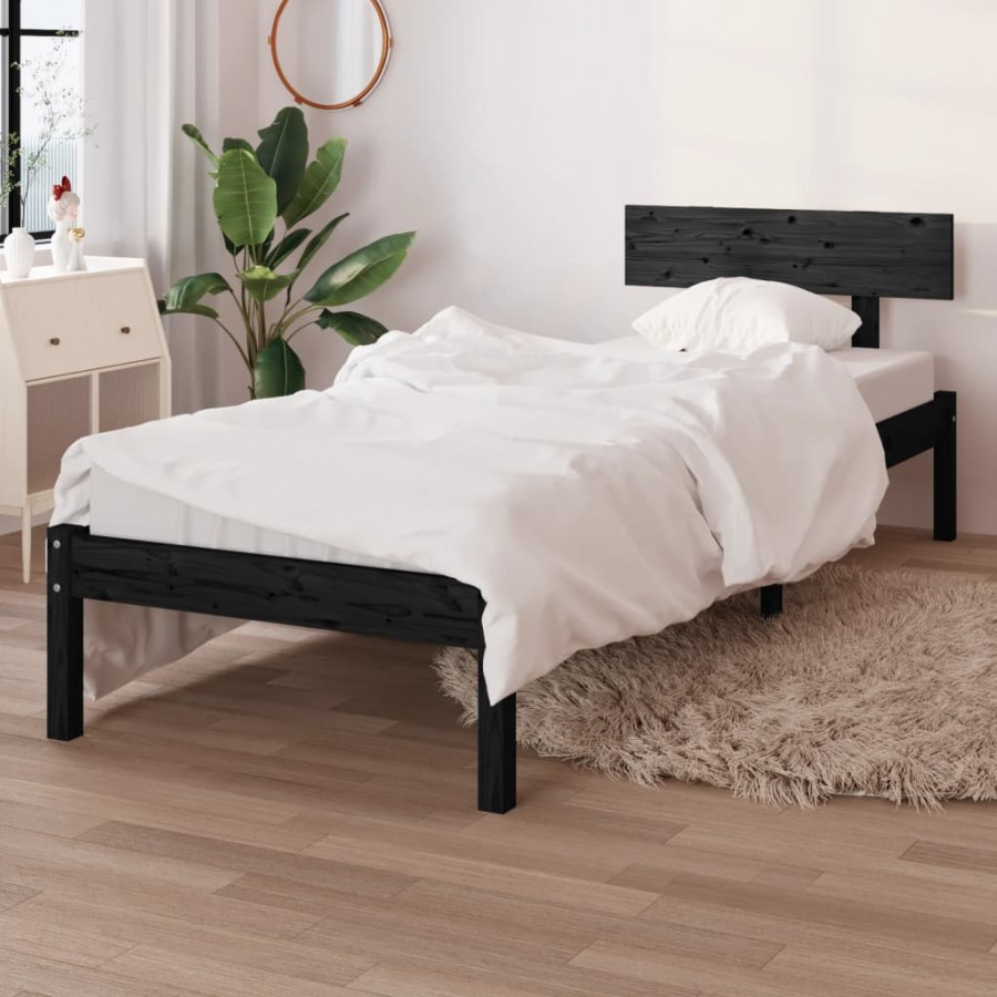 Cadre de lit Noir Bois de pin massif 90x190 cm UK simple