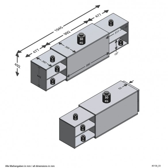 FMD Meuble TV 194,5x39,9x49,2 cm Chêne artisanal et noir