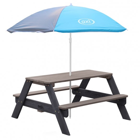 AXI Table de pique-nique pour enfants Nick et parasol Marron et gris